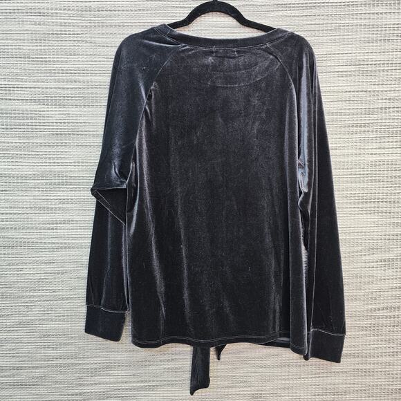 Another Love Velour Sweater Top Womens Medium Charcoal Grey Tie Front Party NEW - Picture 4 of 12